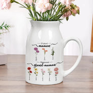 Gift For Wife,Gift For Yourself,Gift For Women,Parents,Gift For Mother,Gift For Grandma,Gift For Grandparents,French,Non-Eng,Icon,Grateful - Fleurs De Naissance D’abord Maman Maintenant Mamie - Vase À Fleurs En Céramique Personnalisé