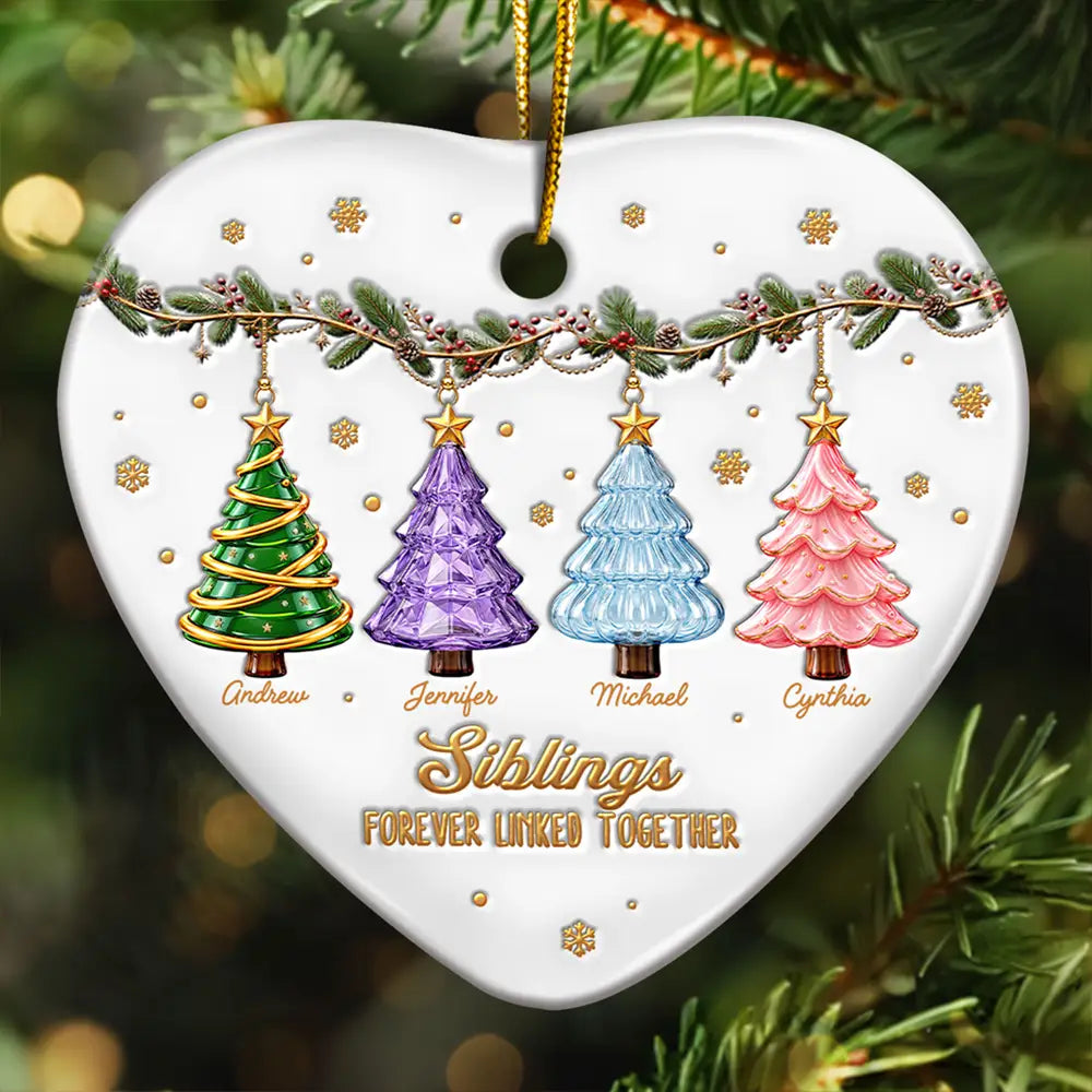 Christmas,Family,Gift For Sibling,Icon,Sentimental - Christmas Gift For Siblings - Personalized Brothers & Sisters Forever Linked Together Festive Ceramic Ornament