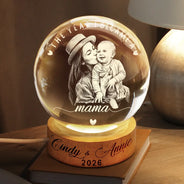 Art Design,Christmas,Custom Photo,First Christmas,Gift For Mother,Gifts For Her,Happy,New Baby,New Mom,Photo - Pencil Sketch - Dark BG - White BG - Gift For New Mom - Personalized Custom Photo Pencil Sketch The Year I Became A Mama Crystal Globe Lamp