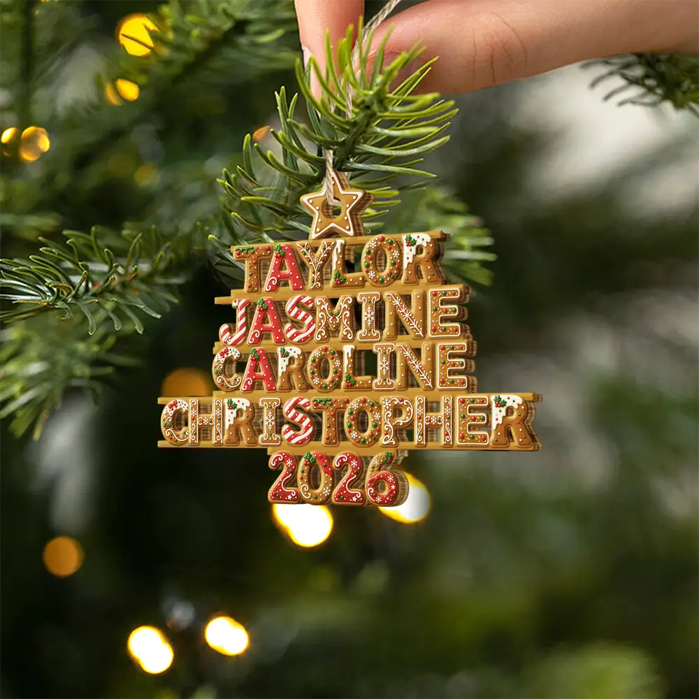 Christmas,Family,Happy,Icon - Family Gift - Personalized Gingerbread Name Style Wooden Ornament