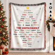 Christmas,Custom Text,Gift For Grandma,Gifts For Her,Sentimental - Christmas Gift For Grandma Mom - Personalized Family & Member Names Word Art Tree Star Wreath Woven Blanket
