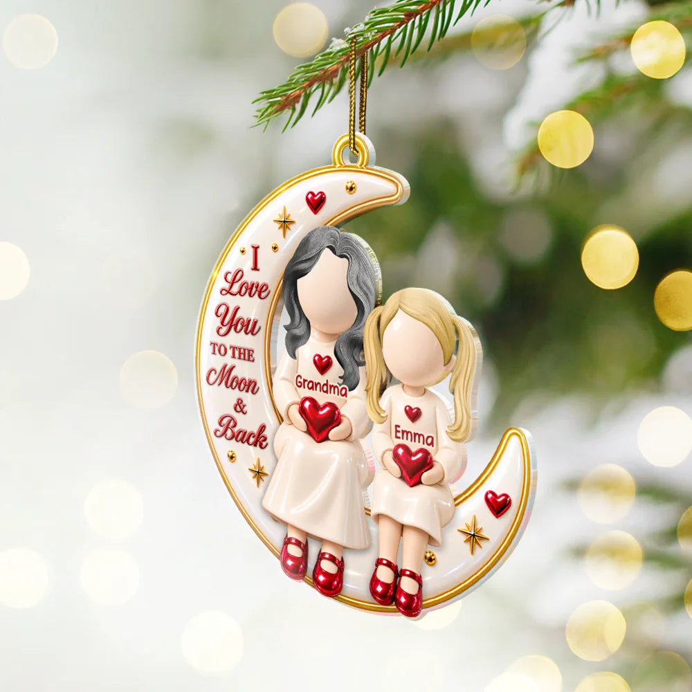 Christmas,Gift For Grandma,Gifts For Her,Sentimental,Top Market,Vector - Christmas Gift For Grandma & Grandkids - Personalized Moon Acrylic Ornament