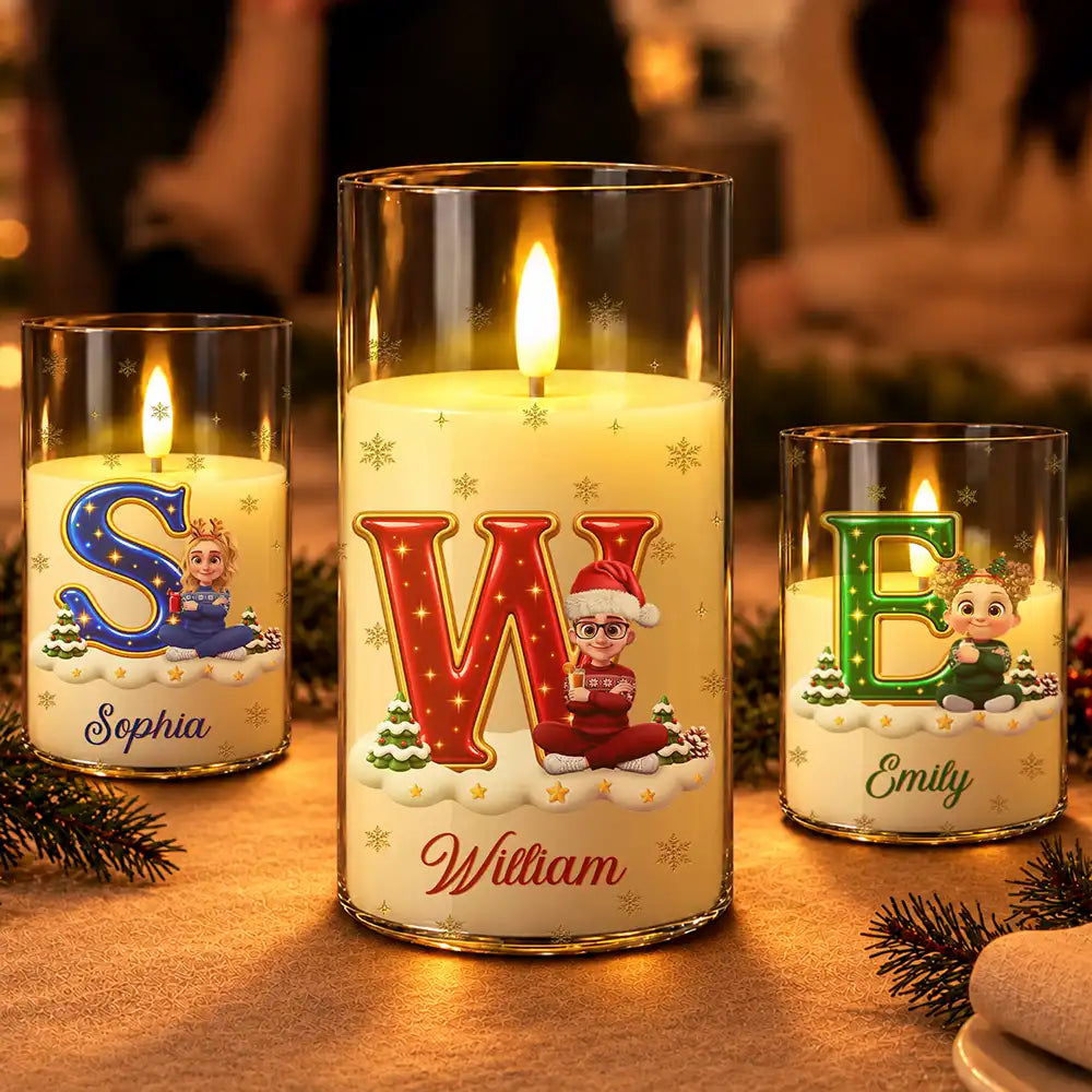 Christmas,Cozy,Family,Vector - Christmas Home Decor Gift For Family - Personalized Name & Character With Christmas Alphabet LED Candle