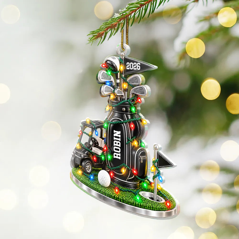 Christmas,Gift For Men,Gift For Yourself,Gifts For Him,Golf,Happy,Icon - Christmas Gift For Golfer Husband Dad Grandpa - Personalized Golf Bag Acrylic Ornament