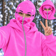 Christmas,Gift For Women,Gift For Yourself,Gifts For Her,Happy,No Custom - Gift For Her, Besties, Daughter - Personalized Glam Face Balaclava Zip Hoodie