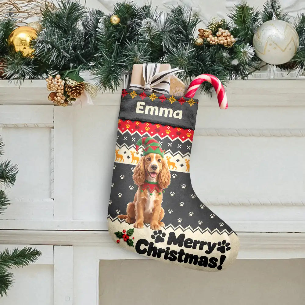 Art Design,Christmas,Custom Photo,Happy,Pet Lovers,Photo - Christmas Accessories 3D Cartoon Pet - Christmas Gift For Pet Lovers - Personalized Custom Photo Merry Woofmas Pet Portrait Christmas Stocking