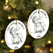 Art Design,Christmas,Custom Photo,First Christmas,Gift For Father,Gifts For Him,Happy,New Baby,New Dad,Photo - Pencil Sketch - Remove BG - Christmas Gift For New Dad - Personalized Custom Photo Pencil Sketch The Year I Became A Daddy Circle Ceramic Ornament