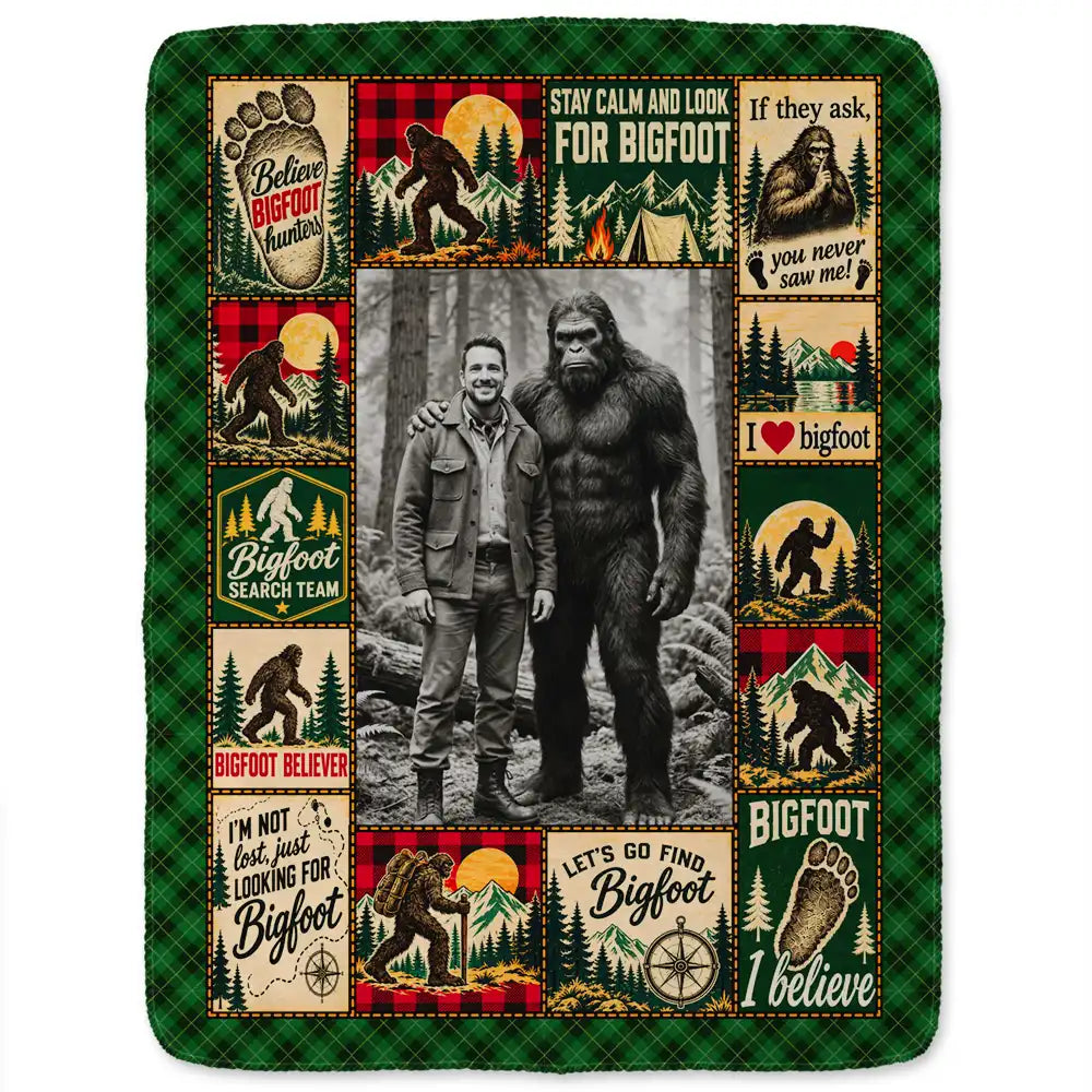 Art Design,Christmas,Cozy,Custom Photo,Gift For Men,Gift For Yourself,Gifts For Him,Photo - Bigfoot Portrait - Christmas Sasquatch Gift For Him - Personalized Custom Photo Bigfoot Portrait Fleece Blanket, Sherpa Blanket