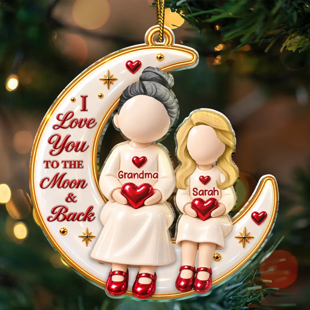Christmas,Gift For Grandma,Gifts For Her,Sentimental,Top Market,Vector - Christmas Gift For Grandma & Grandkids - Personalized Moon Acrylic Ornament