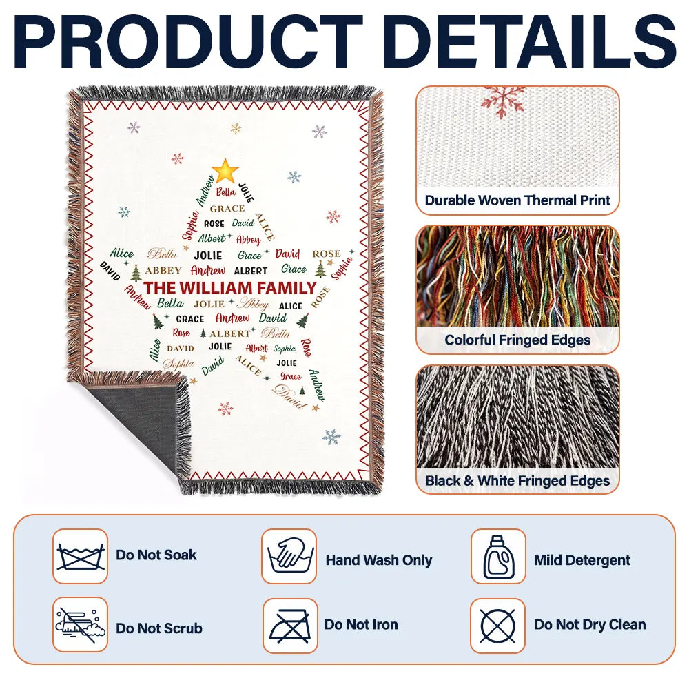 Christmas,Custom Text,Gift For Grandma,Gifts For Her,Sentimental - Christmas Gift For Grandma Mom - Personalized Family & Member Names Word Art Tree Star Wreath Woven Blanket