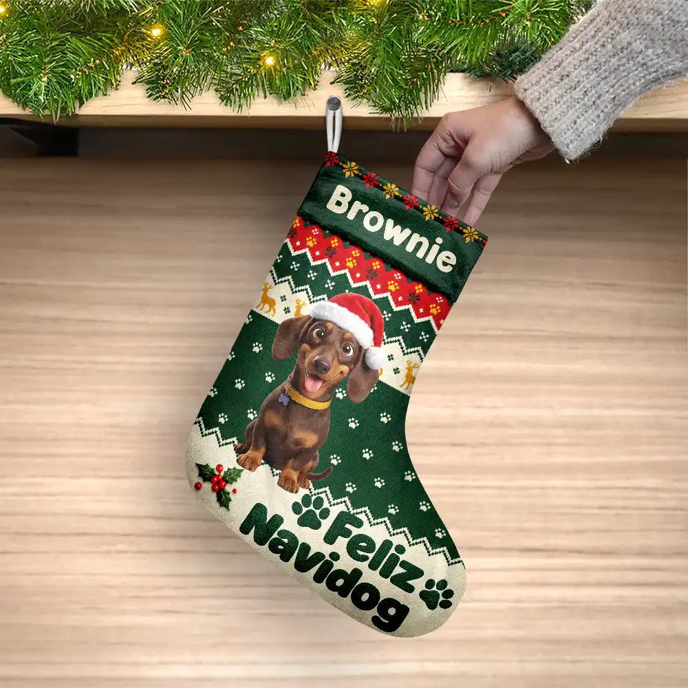 Art Design,Christmas,Custom Photo,Happy,Pet Lovers,Photo - Christmas Accessories 3D Cartoon Pet - Christmas Gift For Pet Lovers - Personalized Custom Photo Merry Woofmas Pet Portrait Christmas Stocking