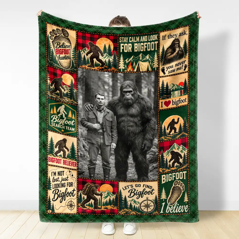 Art Design,Christmas,Cozy,Custom Photo,Gift For Men,Gift For Yourself,Gifts For Him,Photo - Bigfoot Portrait - Christmas Sasquatch Gift For Him - Personalized Custom Photo Bigfoot Portrait Fleece Blanket, Sherpa Blanket