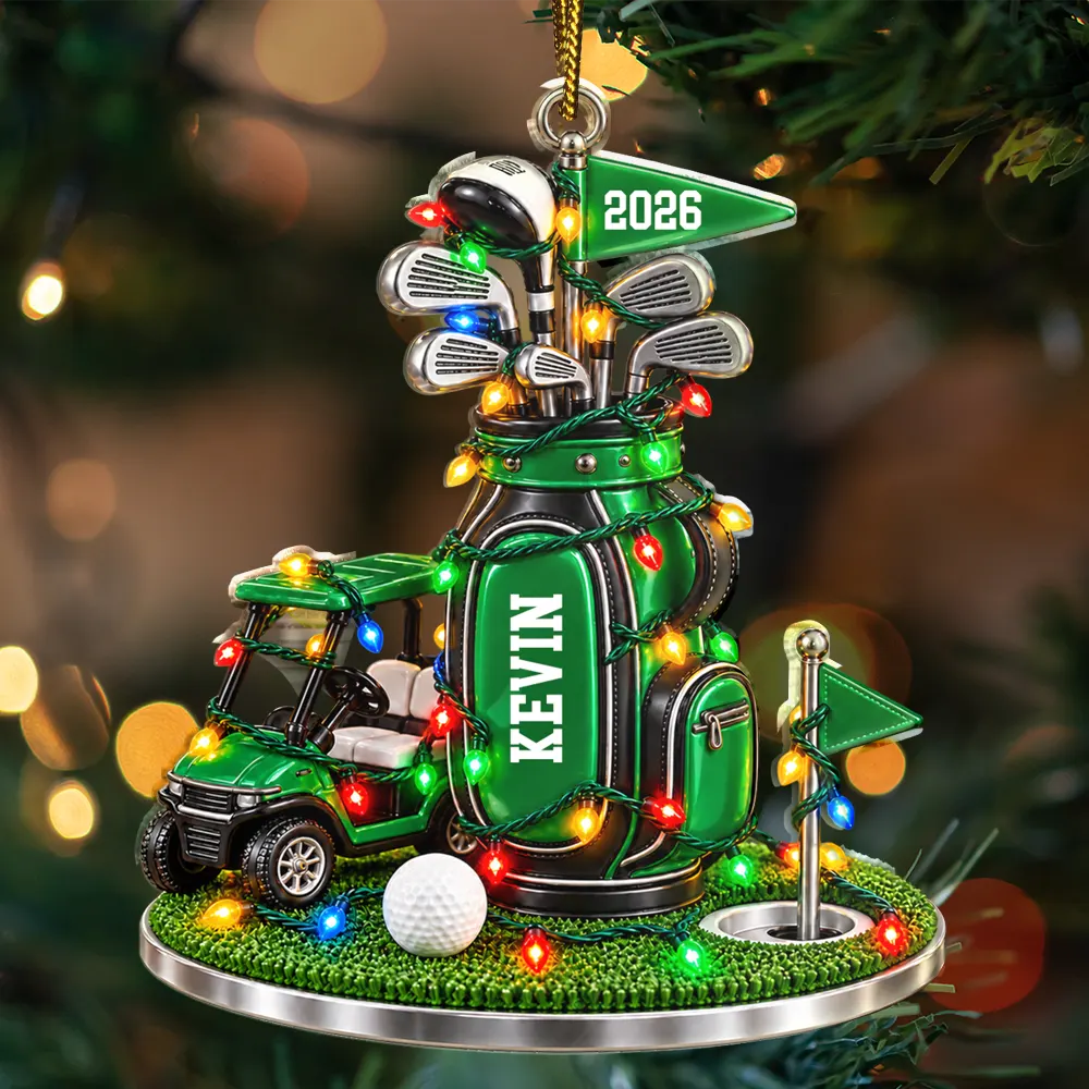 Christmas,Gift For Men,Gift For Yourself,Gifts For Him,Golf,Happy,Icon - Christmas Gift For Golfer Husband Dad Grandpa - Personalized Golf Bag Acrylic Ornament