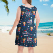 Gift For Mother,Gift For Grandma,Happy,Summer,Independence Day,Photo,Icon,Humorous - Custom Photo Stars & Stripes Best Mom Grandma Ever - Personalized Sleeveless Tank Dress