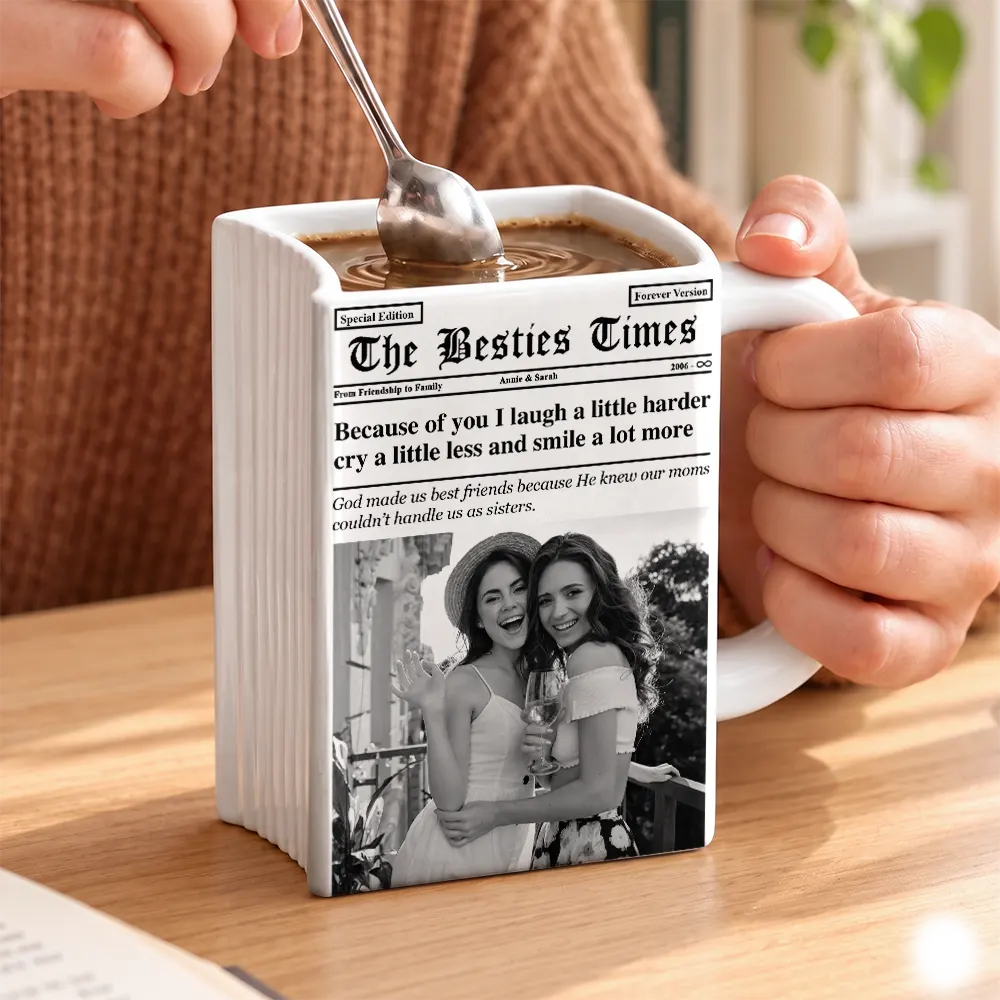 Afro Besties,Christmas,Custom Photo,Gift For Bestie,Romantic,Upload Full Photo - Just Because Gift For Best Friend - Personalized Custom Photo Newspaper Mug