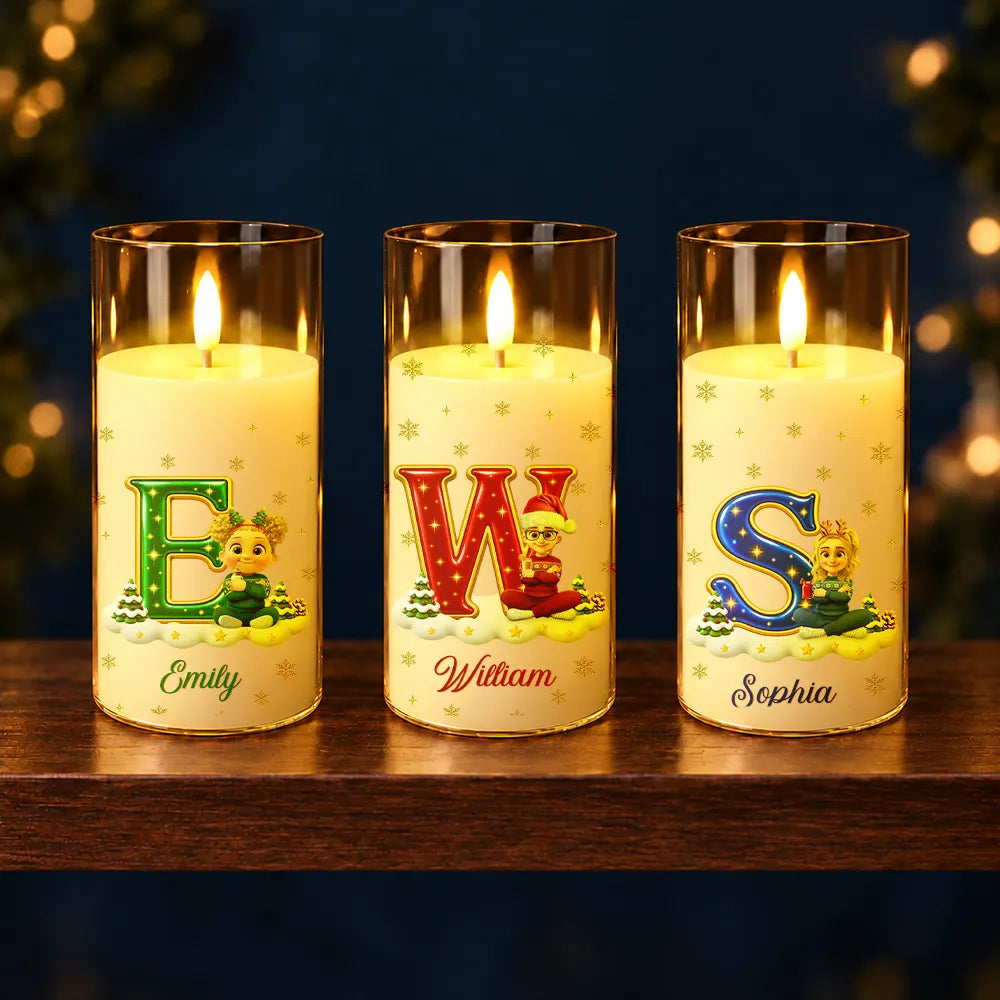 Christmas,Cozy,Family,Vector - Christmas Home Decor Gift For Family - Personalized Name & Character With Christmas Alphabet LED Candle