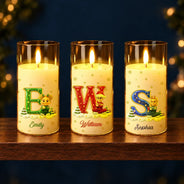 Christmas,Cozy,Family,Vector - Christmas Home Decor Gift For Family - Personalized Name & Character With Christmas Alphabet LED Candle