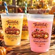 Custom Text, Family, Humorous, Thanksgiving, Top Market - Thanksgiving Gift For Family Gathering - Personalized Family Name & Year Thankful For You Turkeys Frosted Cups