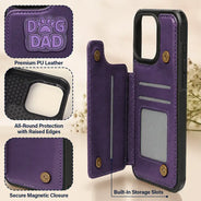 Pet Lovers,Pet Mom,Pet Dad,Cat Lovers,Cat Mom,Cat Dad,Dog Lovers,Dog Mom,Dog Dad,Gift For Women,Gift For Men,Happy,Top Market - Faux Embroidery Effect Pet Mom Pet Dad - Personalized Leather Flip Wallet Phone Case