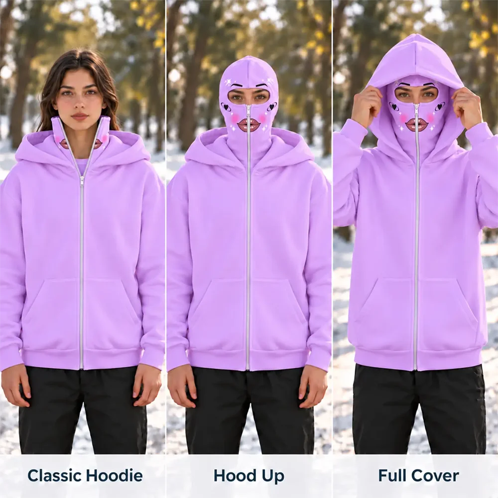 Christmas,Gift For Women,Gift For Yourself,Gifts For Her,Happy,No Custom - Gift For Her, Besties, Daughter - Personalized Glam Face Balaclava Zip Hoodie
