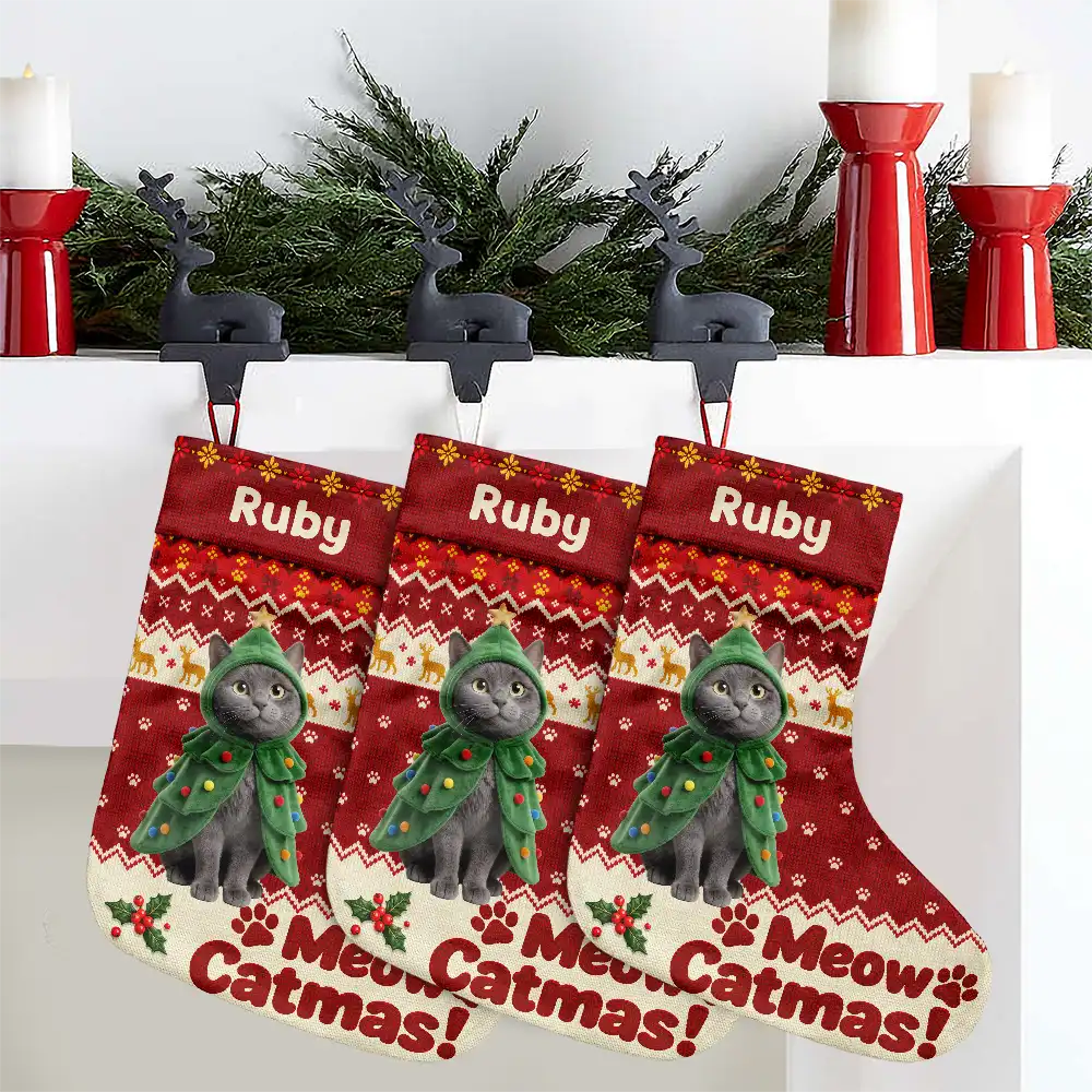 Art Design,Christmas,Custom Photo,Happy,Pet Lovers,Photo - Christmas Accessories 3D Cartoon Pet - Christmas Gift For Pet Lovers - Personalized Custom Photo Merry Woofmas Pet Portrait Christmas Stocking