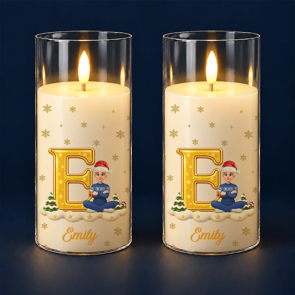 Christmas,Cozy,Family,Vector - Christmas Home Decor Gift For Family - Personalized Name & Character With Christmas Alphabet LED Candle