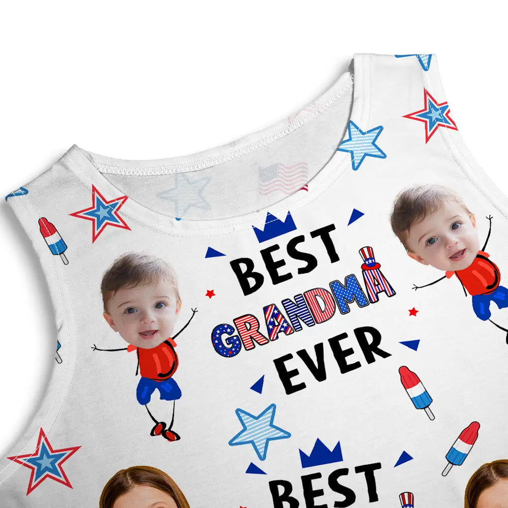 Gift For Mother,Gift For Grandma,Happy,Summer,Independence Day,Photo,Icon,Humorous - Custom Photo Stars & Stripes Best Mom Grandma Ever - Personalized Sleeveless Tank Dress