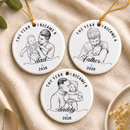Art Design,Christmas,Custom Photo,First Christmas,Gift For Father,Gifts For Him,Happy,New Baby,New Dad,Photo - Pencil Sketch - Remove BG - Christmas Gift For New Dad - Personalized Custom Photo Pencil Sketch The Year I Became A Daddy Circle Ceramic Ornament