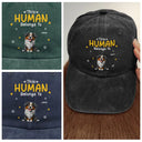 Pet Lovers, Pet Mom, Pet Dad, Happy - This Human Belongs To Pet Mom Pet Dad - Personalized Vintage Washed Denim Cap
