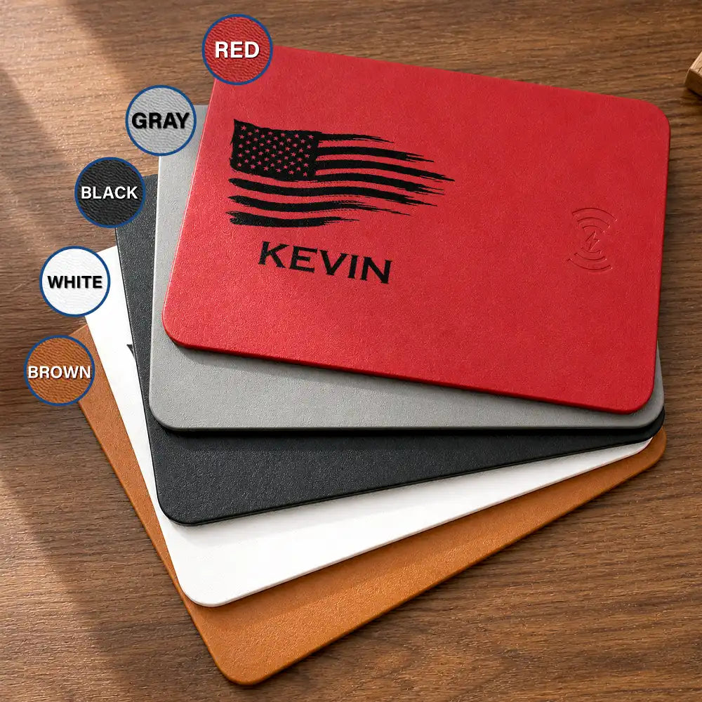 Gift For Yourself,Gift For Men,Gift For Boyfriend,Gift For Husband,Gift For Father,Non-Eng,Icon,Confident - Simple Monogram Initial Name - Personalized Leather Charging Mat