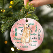Art Design,Christmas,Custom Photo,Pet Lovers,Photo - Vivid Watercolor Art,Playful - Christmas Gift For Pet Lover - Personalized Custom Photo Watercolor Watercolor Pet With Name Circle Ceramic Ornament