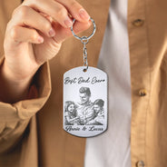 Custom Photo,Gift For Father,Dad - Children,Photo - Pencil Sketch,Adorable - Custom Photo Pencil Sketch Dad Children Portrait - Personalized Aluminum Keychain