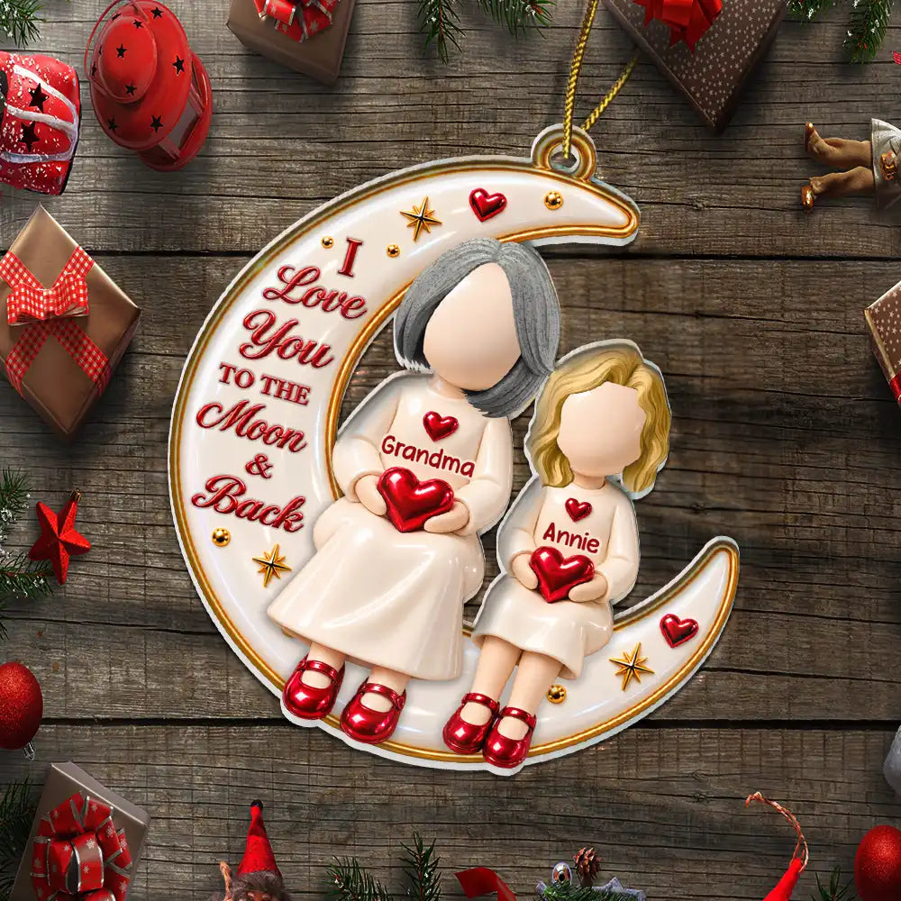 Christmas,Gift For Grandma,Gifts For Her,Sentimental,Top Market,Vector - Christmas Gift For Grandma & Grandkids - Personalized Moon Acrylic Ornament