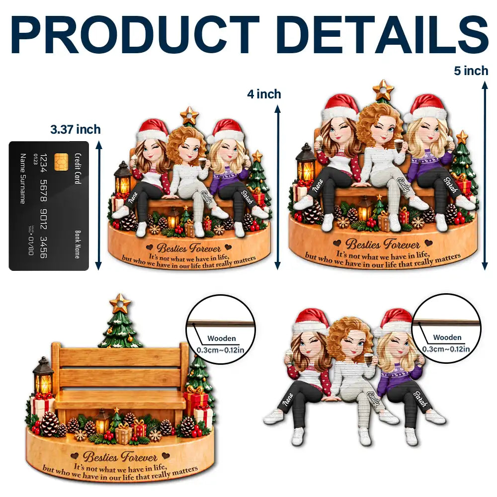 Afro Besties,Christmas,Gift For Bestie,Sentimental,Vector - Christmas Gift For Besties - Personalized Friends Sitting Together 2-Layered Wooden Ornament