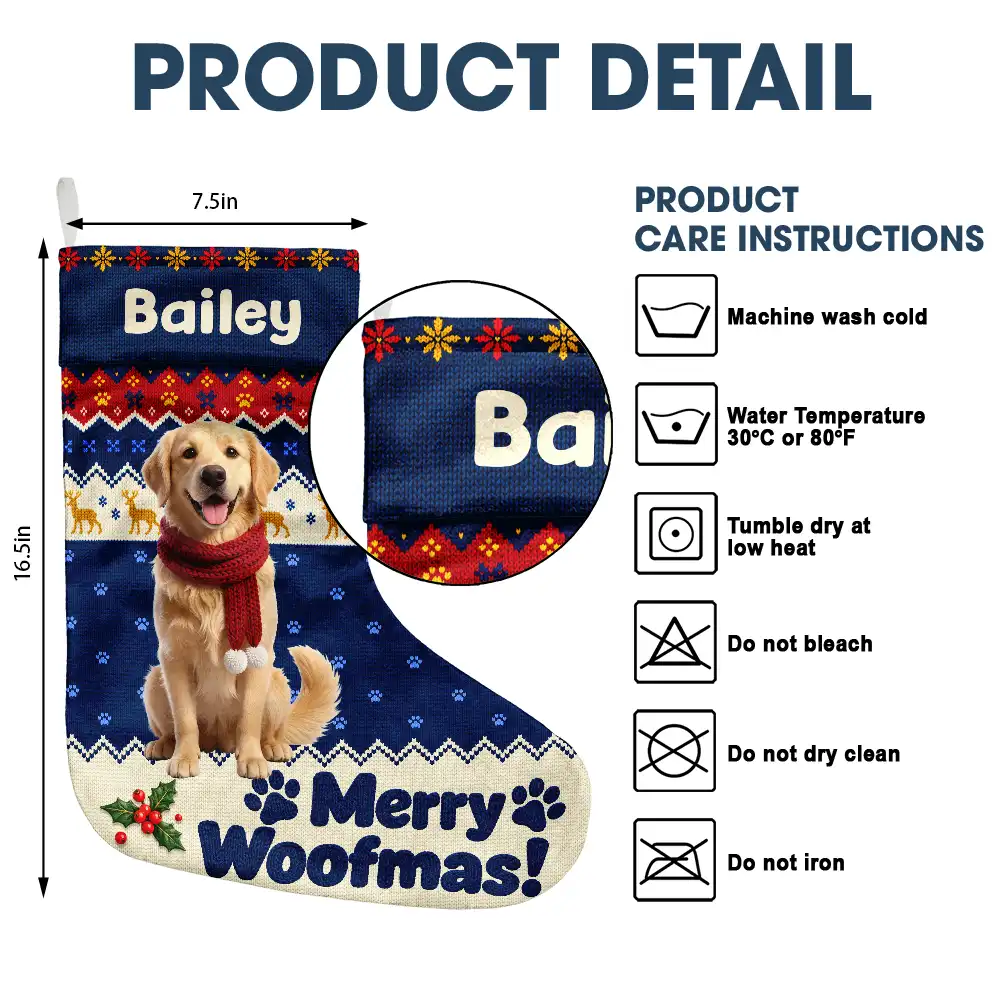 Art Design,Christmas,Custom Photo,Happy,Pet Lovers,Photo - Christmas Accessories 3D Cartoon Pet - Christmas Gift For Pet Lovers - Personalized Custom Photo Merry Woofmas Pet Portrait Christmas Stocking