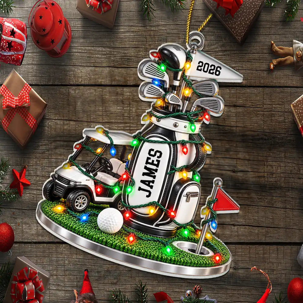Christmas,Gift For Men,Gift For Yourself,Gifts For Him,Golf,Happy,Icon - Christmas Gift For Golfer Husband Dad Grandpa - Personalized Golf Bag Acrylic Ornament