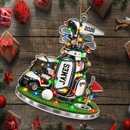 Christmas,Gift For Men,Gift For Yourself,Gifts For Him,Golf,Happy,Icon - Christmas Gift For Golfer Husband Dad Grandpa - Personalized Golf Bag Acrylic Ornament