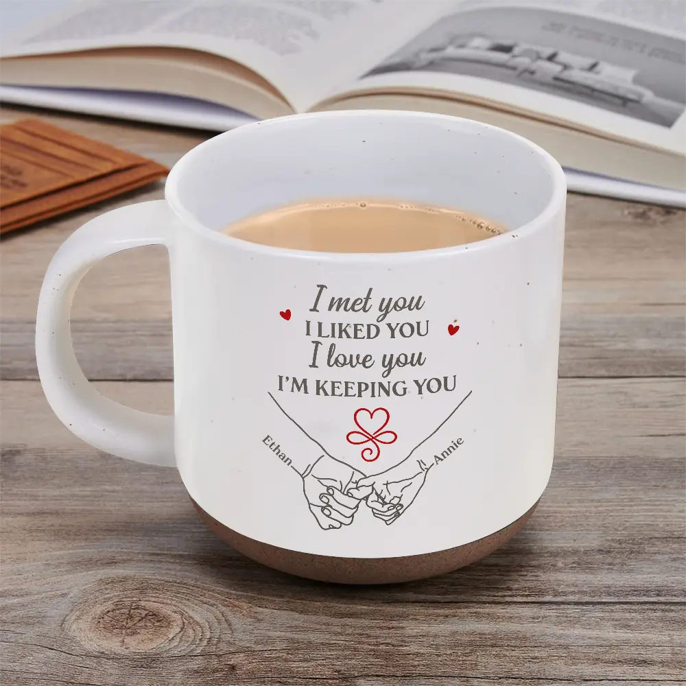 Anniversary,Calendar,Christmas,Gift For Couples,Old Couples,Romantic - Anniversary Gift For Couples - Personalized Calendar Holding Hands Pottery Mug