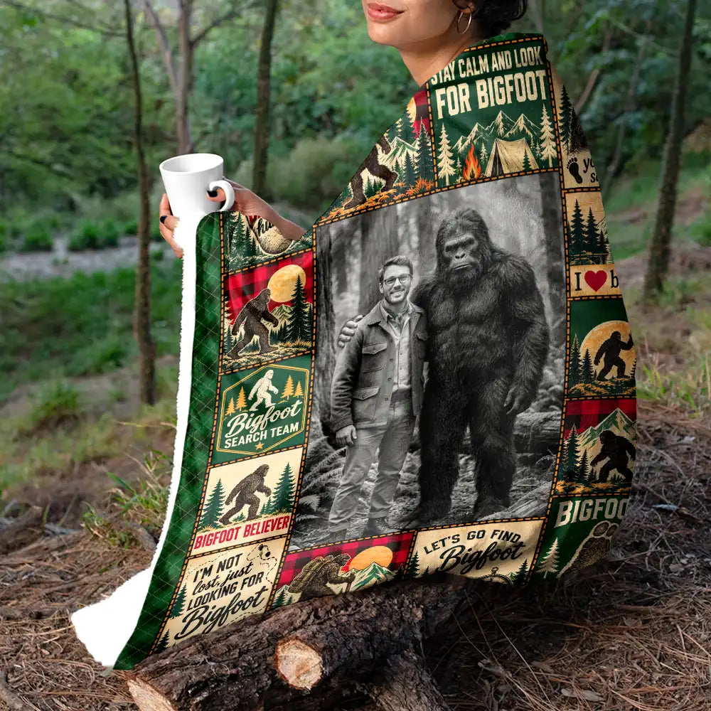 Art Design,Christmas,Cozy,Custom Photo,Gift For Men,Gift For Yourself,Gifts For Him,Photo - Bigfoot Portrait - Christmas Sasquatch Gift For Him - Personalized Custom Photo Bigfoot Portrait Fleece Blanket, Sherpa Blanket
