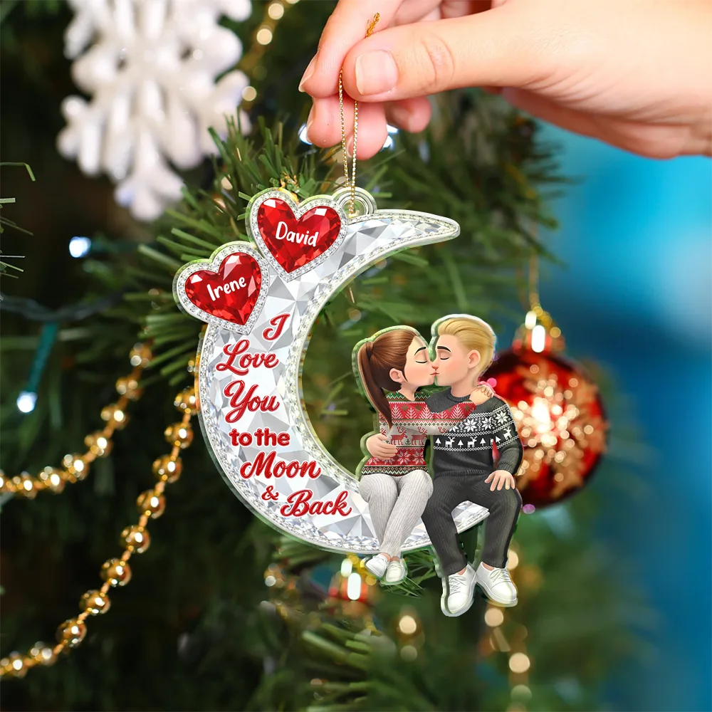 Christmas,Gift For Couples,Old Couples,Romantic,Vector - Christmas Gift For Couples - Personalized Crystal Moon Effect Acrylic Ornament