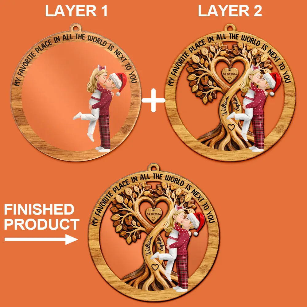 Christmas,Gift For Couples,Old Couples,Romantic,Vector - Christmas Gift For Couples - Personalized Kisssing Under Heart Tree 2-Layered Mix Ornament