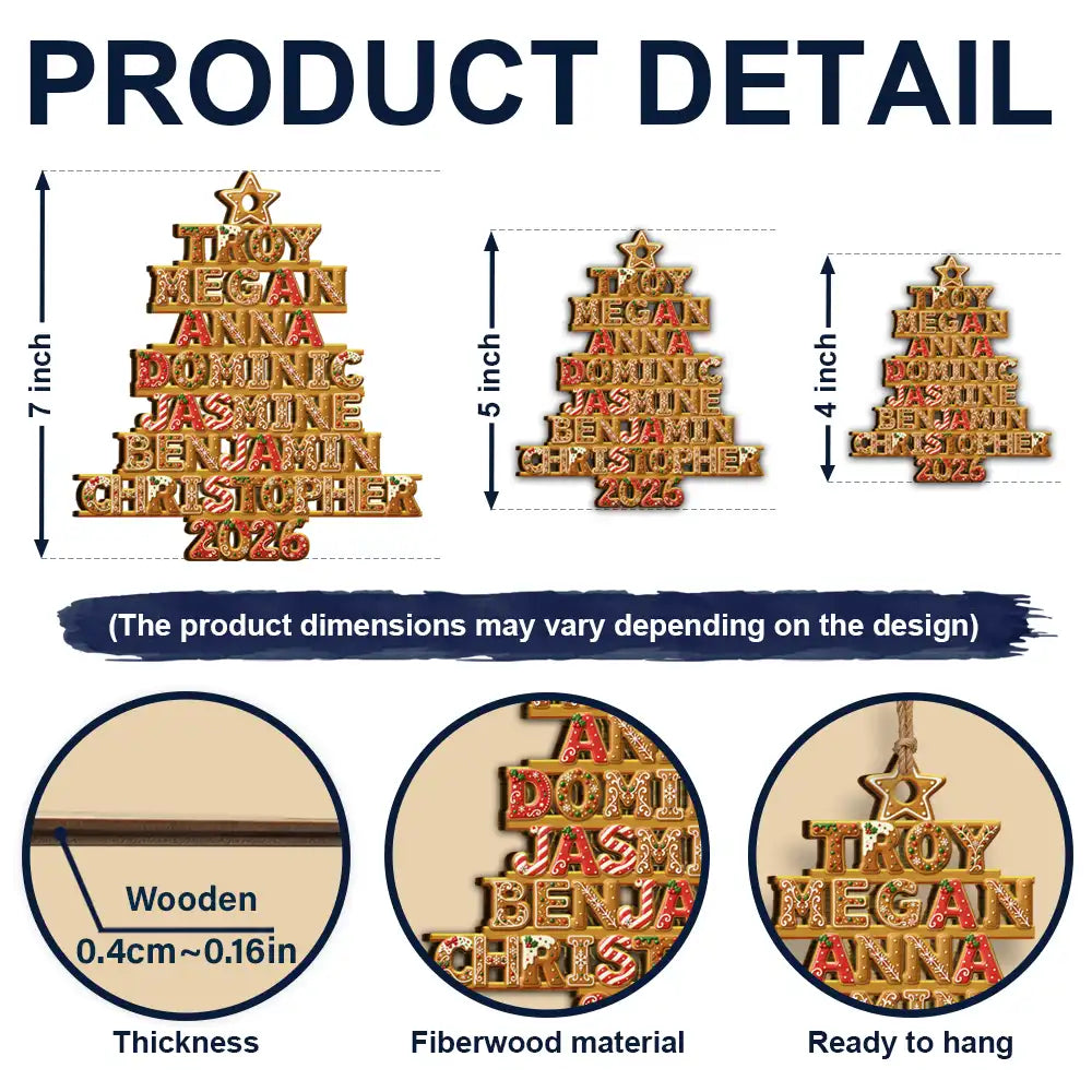 Christmas,Family,Happy,Icon - Family Gift - Personalized Gingerbread Name Style Wooden Ornament