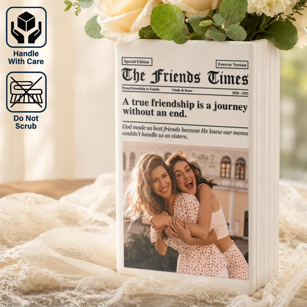 Afro Besties,Christmas,Custom Photo,Gift For Bestie,Humorous,Top Market,Upload Full Photo - Gift For Best Friend - Personalized Custom Photo Newspaper Ceramic Book Vase