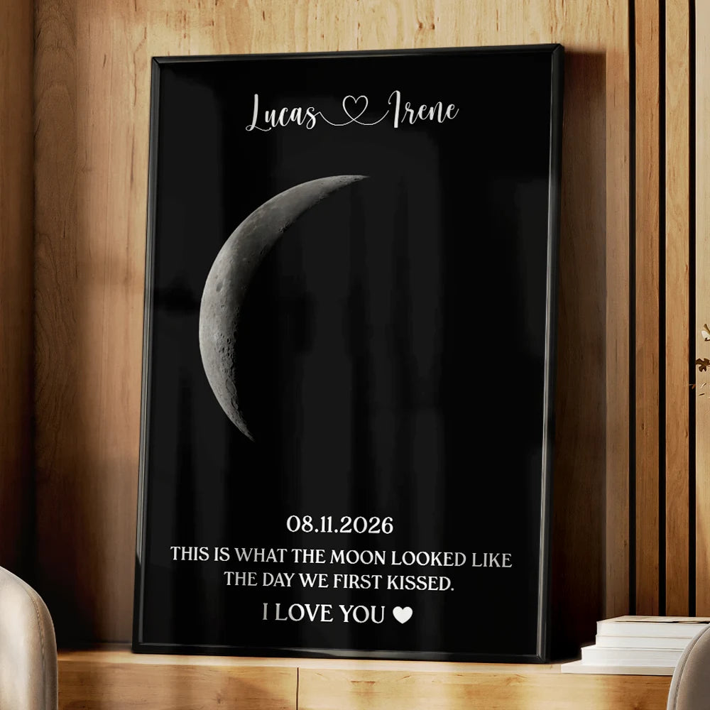 Anniversary, Christmas, Gift For Couples, Moon Phase, Old Couples, Romantic, Top Market - Anniversary Gift For Couple - Personalized Moon Phase What The Moon Looked Like Poster