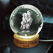 Art Design,Christmas,Custom Photo,First Christmas,Gift For Mother,Gifts For Her,Happy,New Baby,New Mom,Photo - Pencil Sketch - Dark BG - White BG - Gift For New Mom - Personalized Custom Photo Pencil Sketch The Year I Became A Mama Crystal Globe Lamp