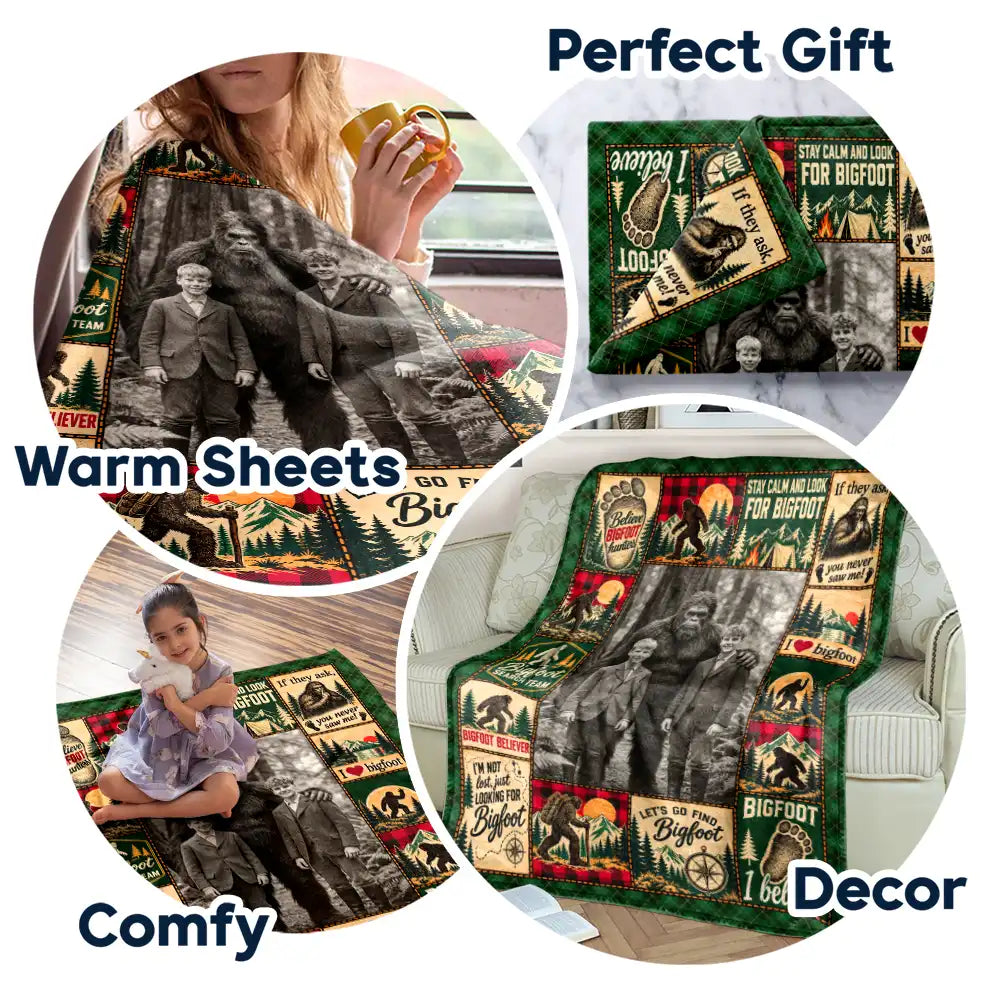 Art Design,Christmas,Cozy,Custom Photo,Gift For Men,Gift For Yourself,Gifts For Him,Photo - Bigfoot Portrait - Christmas Sasquatch Gift For Him - Personalized Custom Photo Bigfoot Portrait Fleece Blanket, Sherpa Blanket