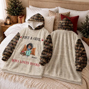 Confident,Gift For Yourself,Gifts For Her,Gifts For Him,Reading,Vector - Gifts For Book Lovers - Personalized Just A Girl Who Loves Book Oversized Blanket Hoodie
