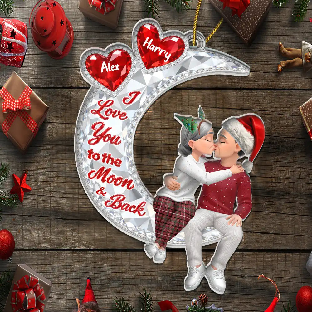 Christmas,Gift For Couples,Old Couples,Romantic,Vector - Christmas Gift For Couples - Personalized Crystal Moon Effect Acrylic Ornament