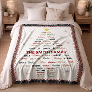 Christmas,Custom Text,Gift For Grandma,Gifts For Her,Sentimental - Christmas Gift For Grandma Mom - Personalized Family & Member Names Word Art Tree Star Wreath Woven Blanket
