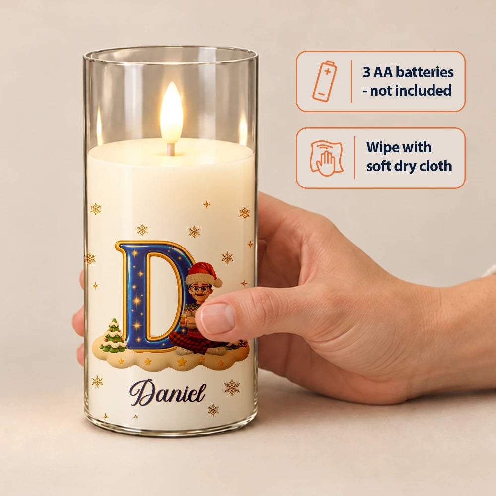 Christmas,Cozy,Family,Vector - Christmas Home Decor Gift For Family - Personalized Name & Character With Christmas Alphabet LED Candle